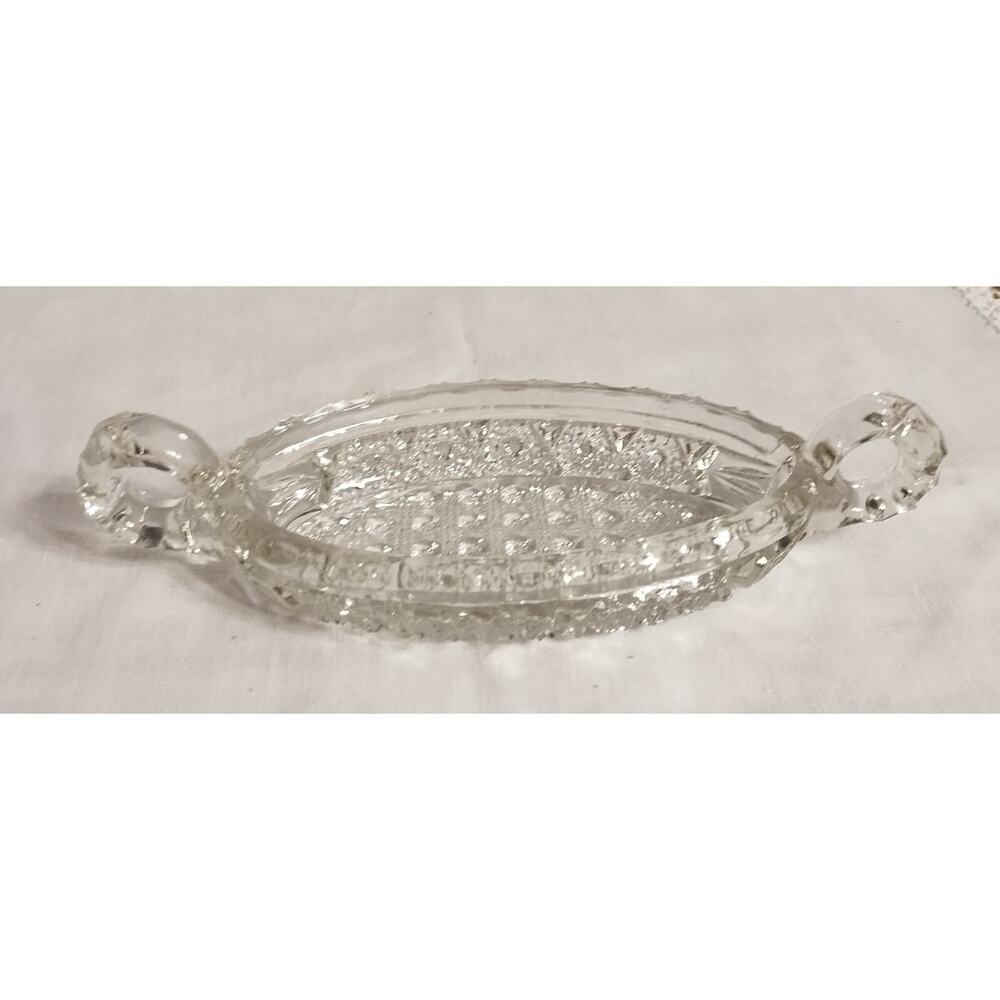 Vtg (antique??) Nucut Imperial Glass Stars and Buttons Double Handle Relish Dish